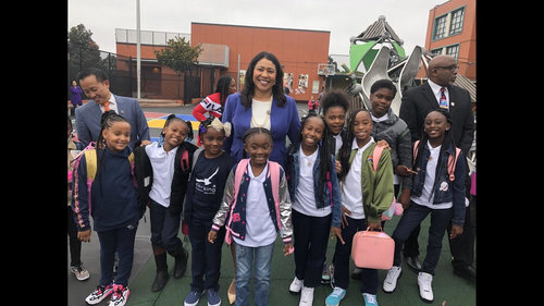 Mayor London Breed with Starr King students on the first day of school,  2019-2020
