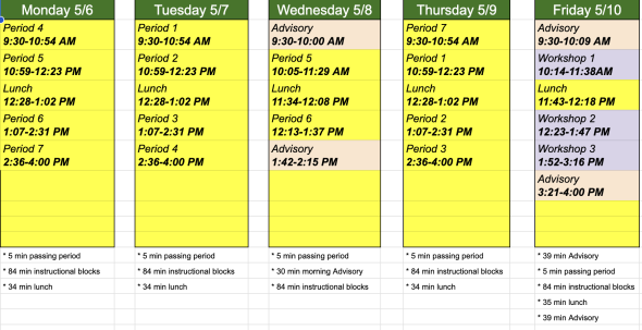 Day w/out Walls Schedule for Week of 5/6/24