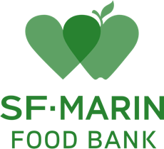 SF Marin Food Bank Logo - two green hearts are overlapping, the one on right looks like an apple
