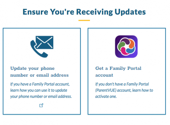 picture of the family portal logo and a telephone icon with more information about updating information