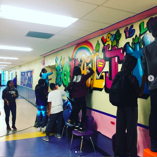 VVMS Students working on Equality mural