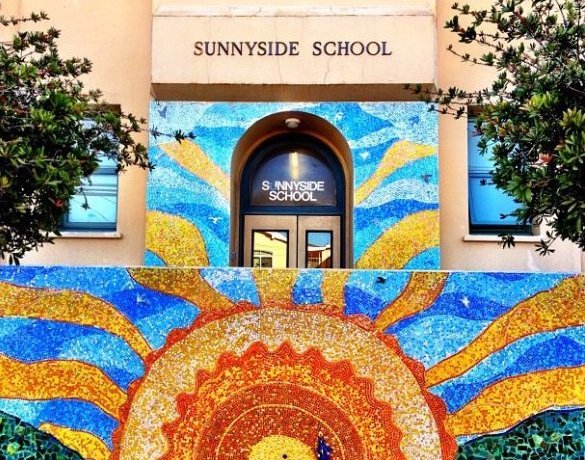 Sunnyside entrance and bright mural
