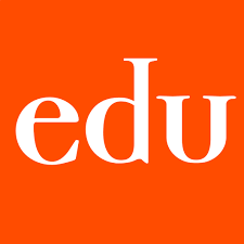 Edutopia logo with letters E D U written in white against an orange background