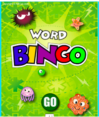Word Bingo text in different colors with sea animals clipart