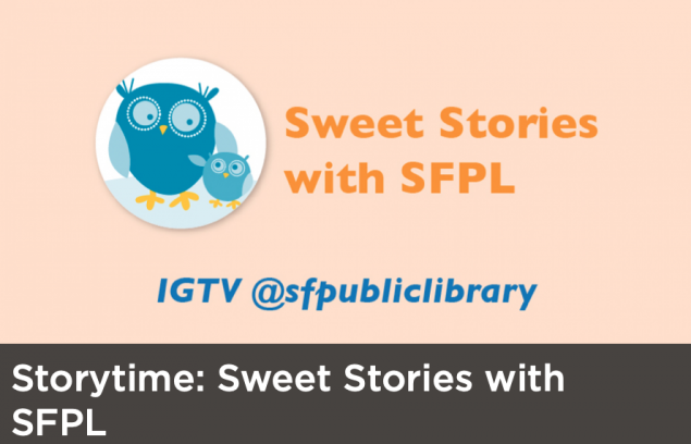 Clip art of two owls in a circle with the Sweet Stories with SFPL heading to the left