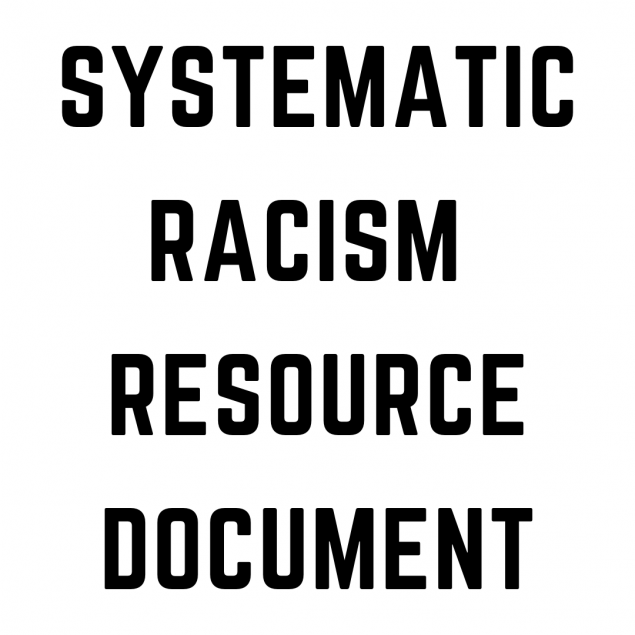 Image shows text that reads " Systematic Racism Resource Document"