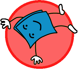 blue cartoon book tumbling on red background