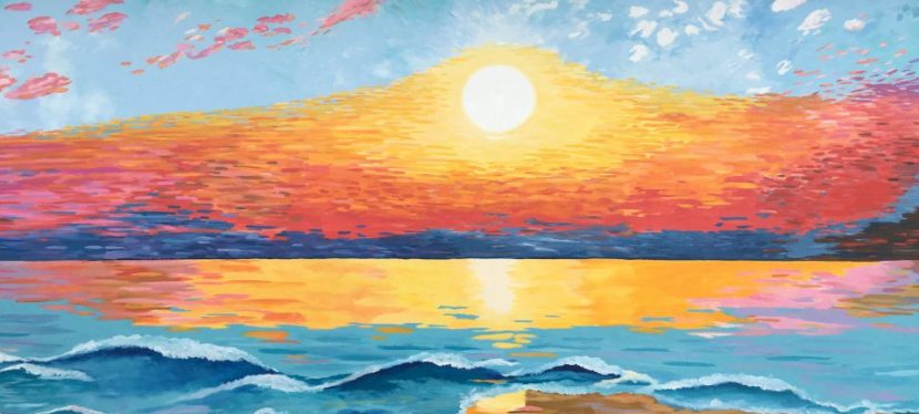 A bright mural of a Sunset