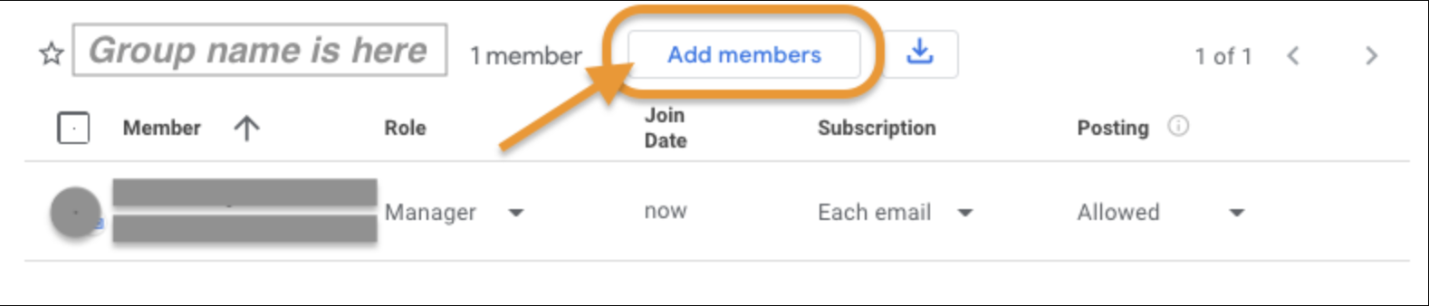 Screenshot of Google Groups interface