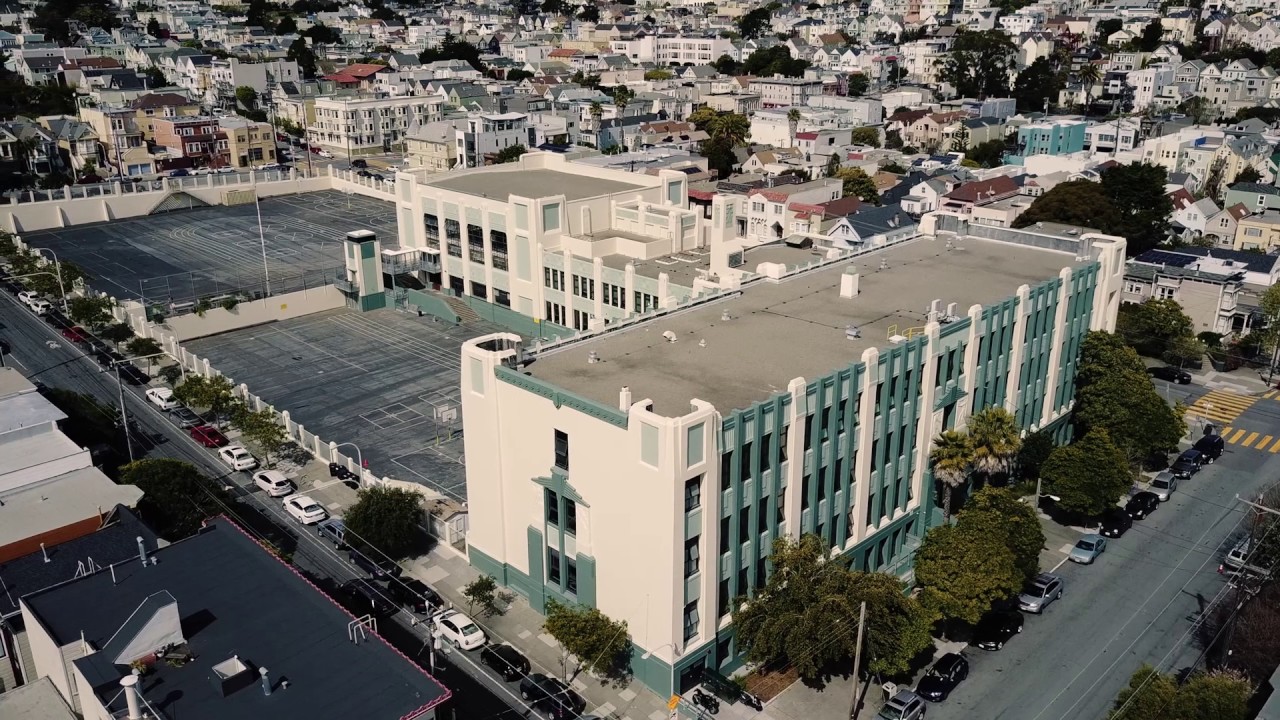 Exterior photo of James Lick Middle School building