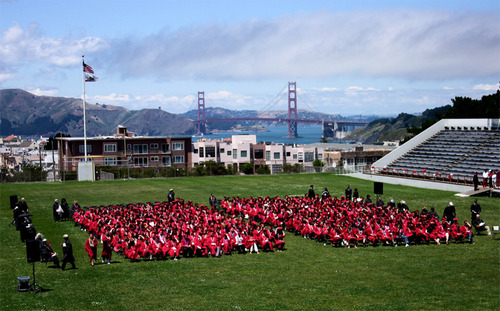 Graduation ceremony on the field of George Washington High School