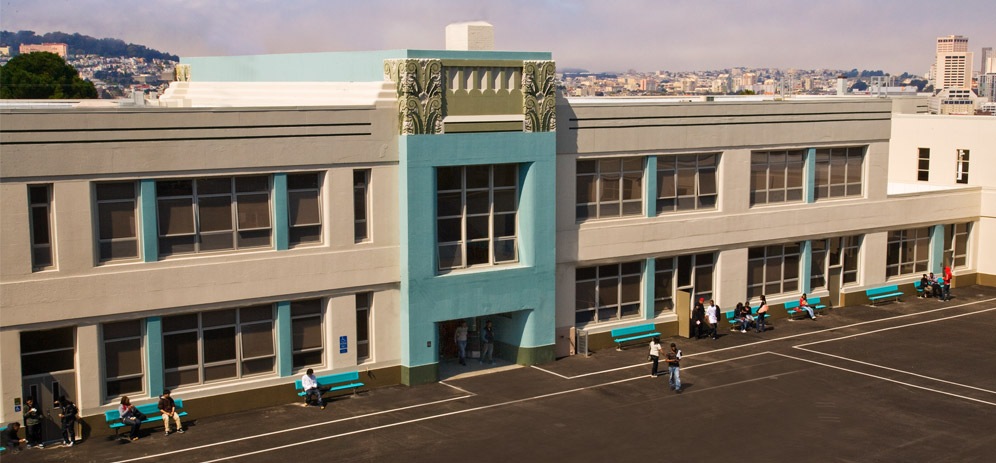 Exterior of Downtown High School building