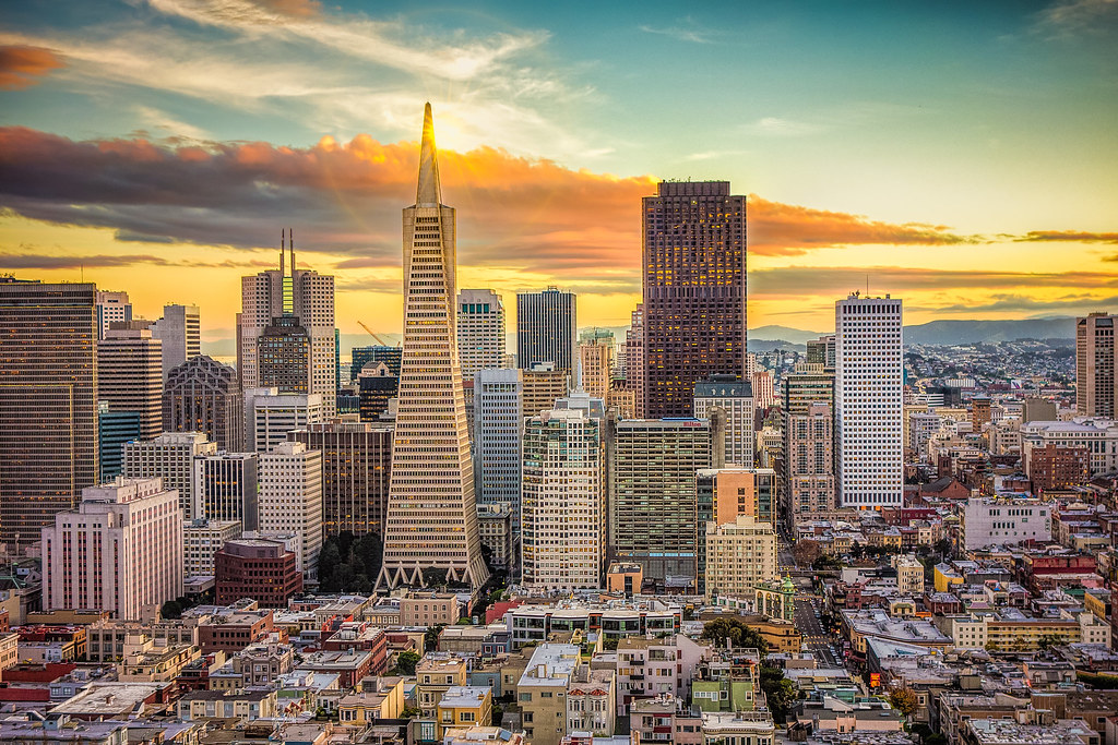 downtown san francisco from sky looking down