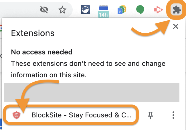 open the Blocksite extension screeshot