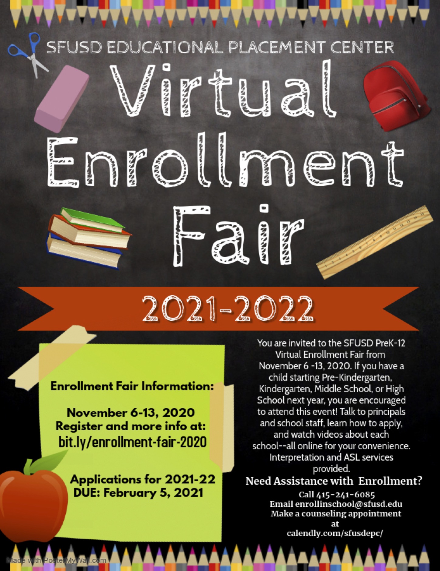a flyer detailing the Virtual Enrollment Fair 2020 - 2021. 