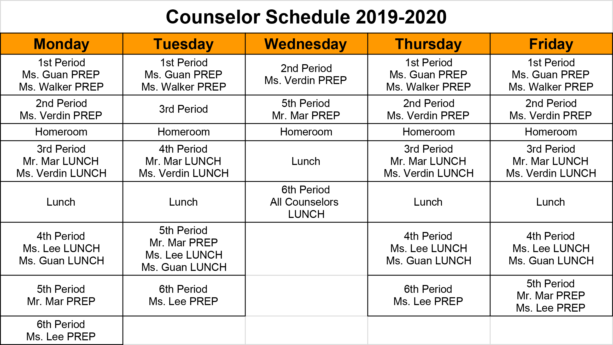 Balboa Counselors' Schedule