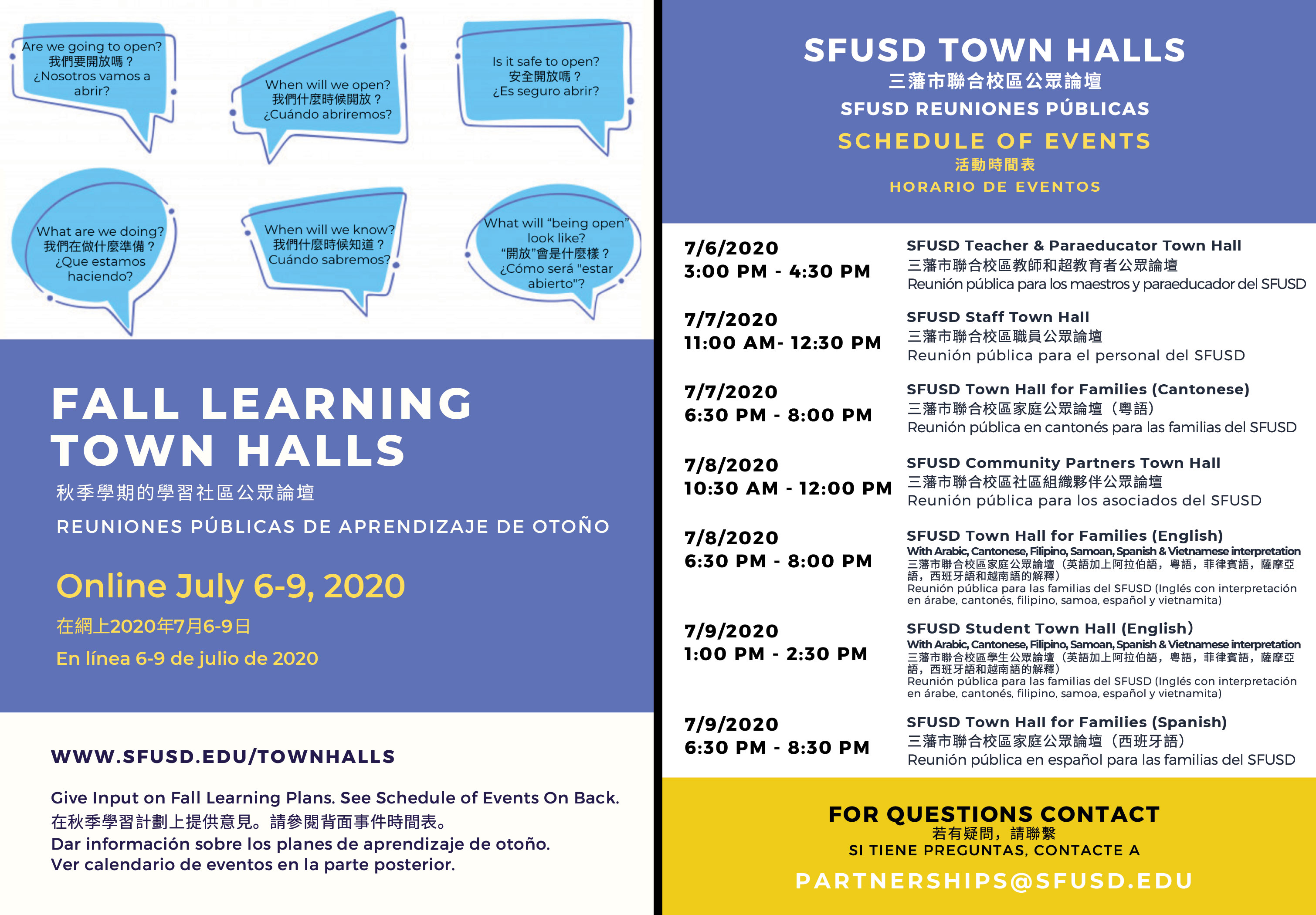 SFUSD Fall Learning Virtual Town Halls