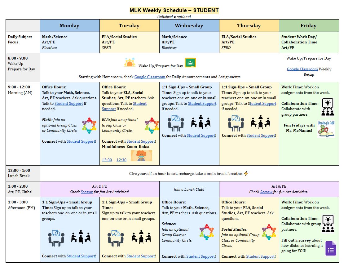 Distance Learning Schedule in English