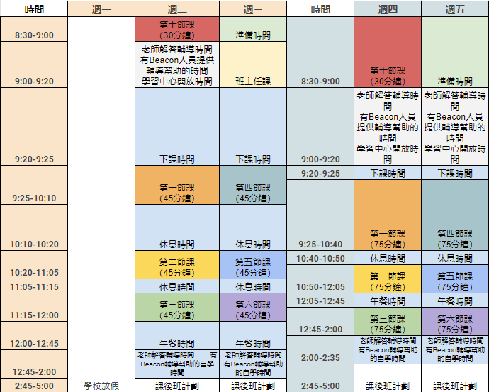 Schedule for September 7-11 (Chinese)