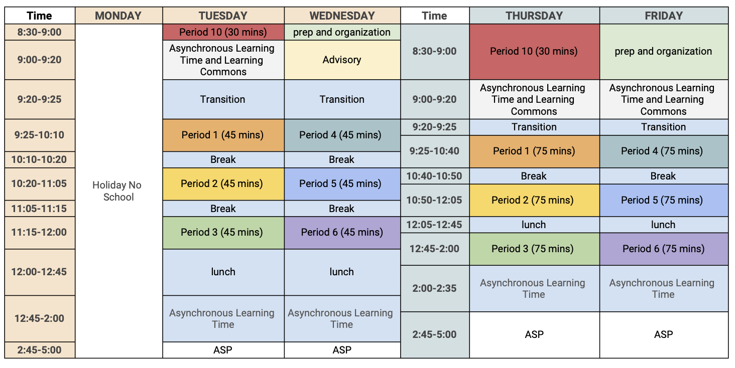 Schedule for September 7-11 (English)