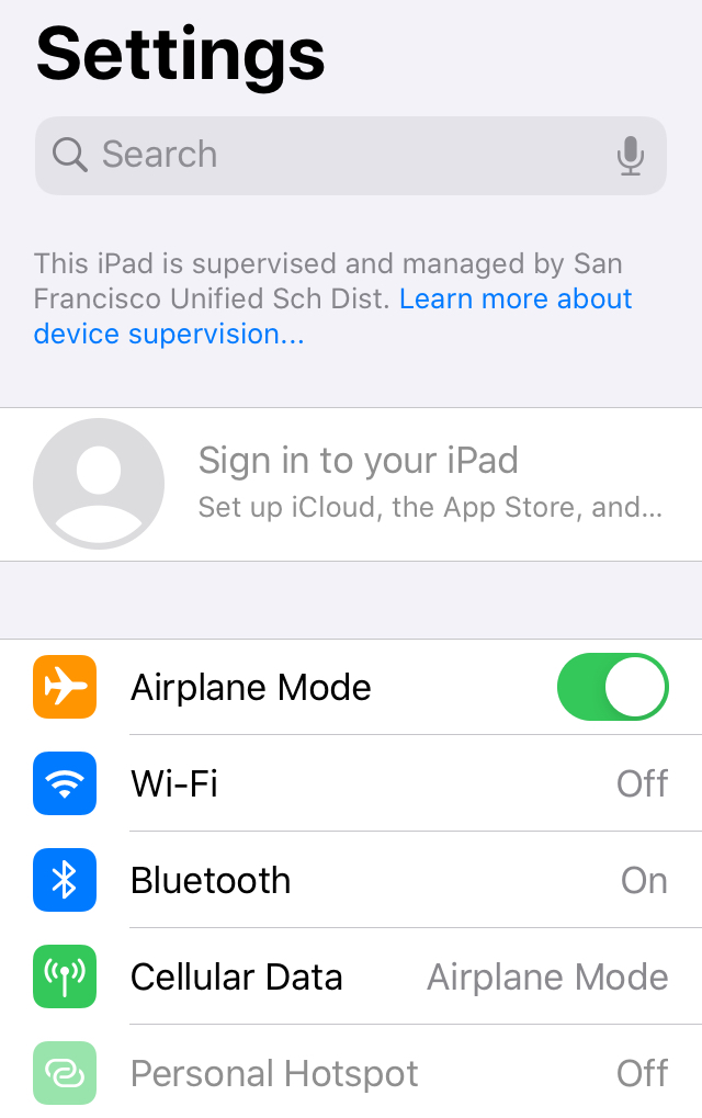 ipad settings turn on airplane mode photo