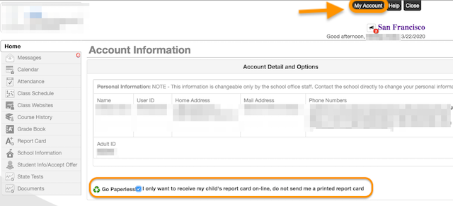 My Account tab showing option to go paperless
