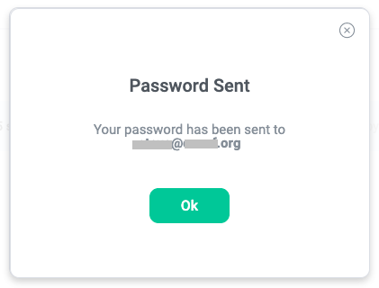 Screen capture of popup reading "Password sent"