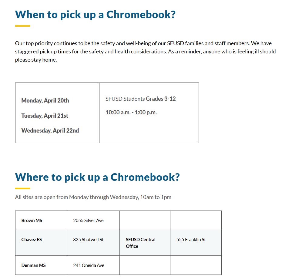 SFUSD Laptop Laon Schedule