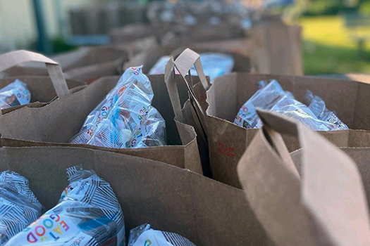 Bags packed with food