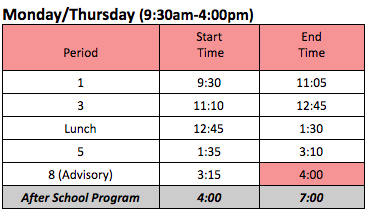 Bell Schedule Monday Thursday