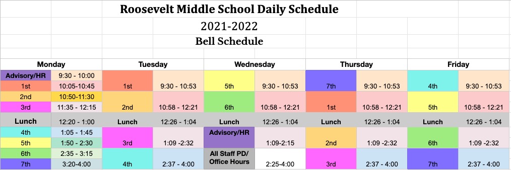 RMS bell schedule - effective 8/30/2021