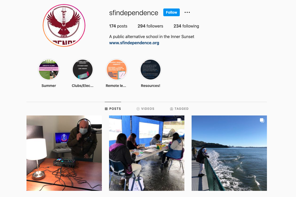 the sf independence instagram homepage