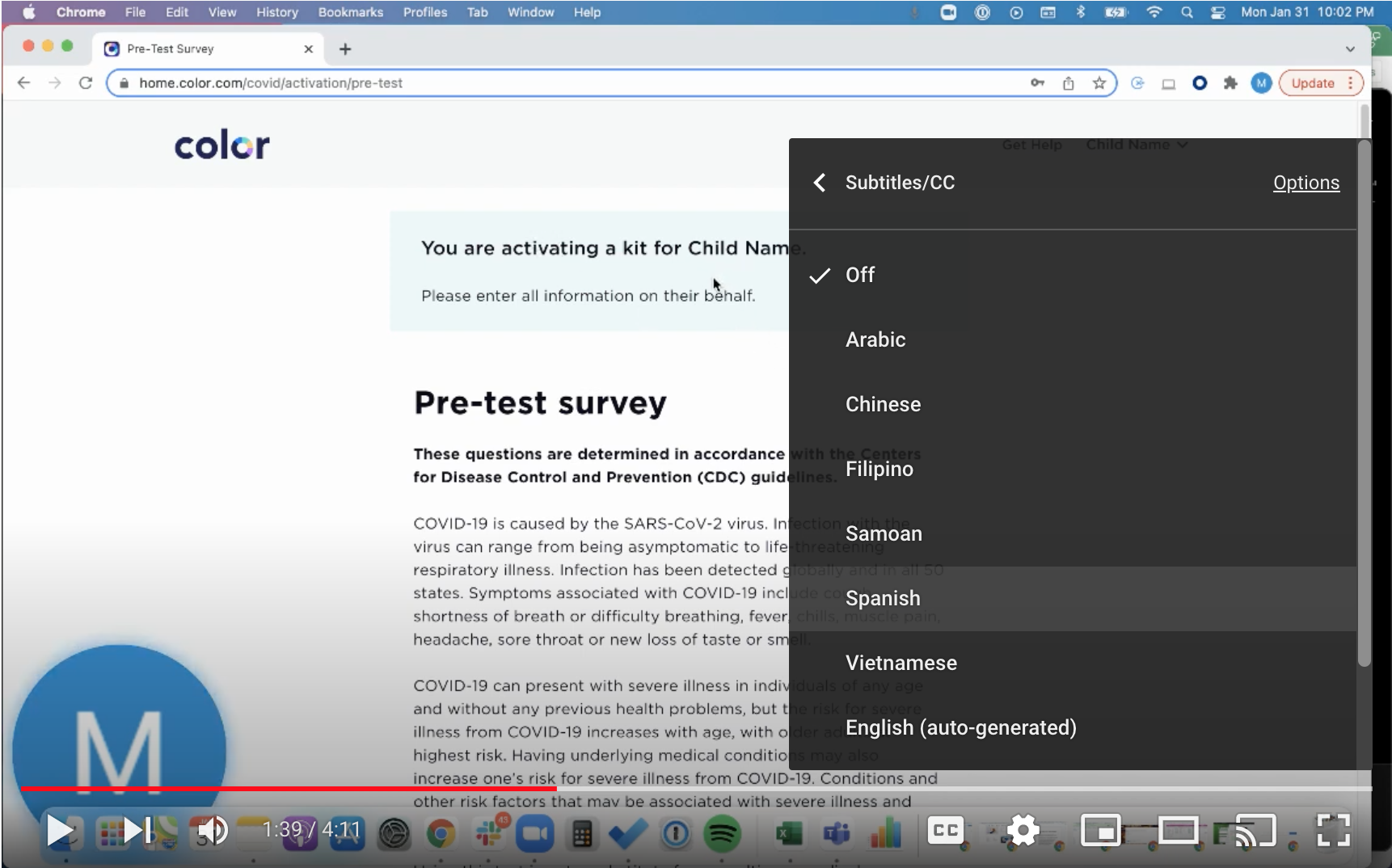 Choosing language for subtitles