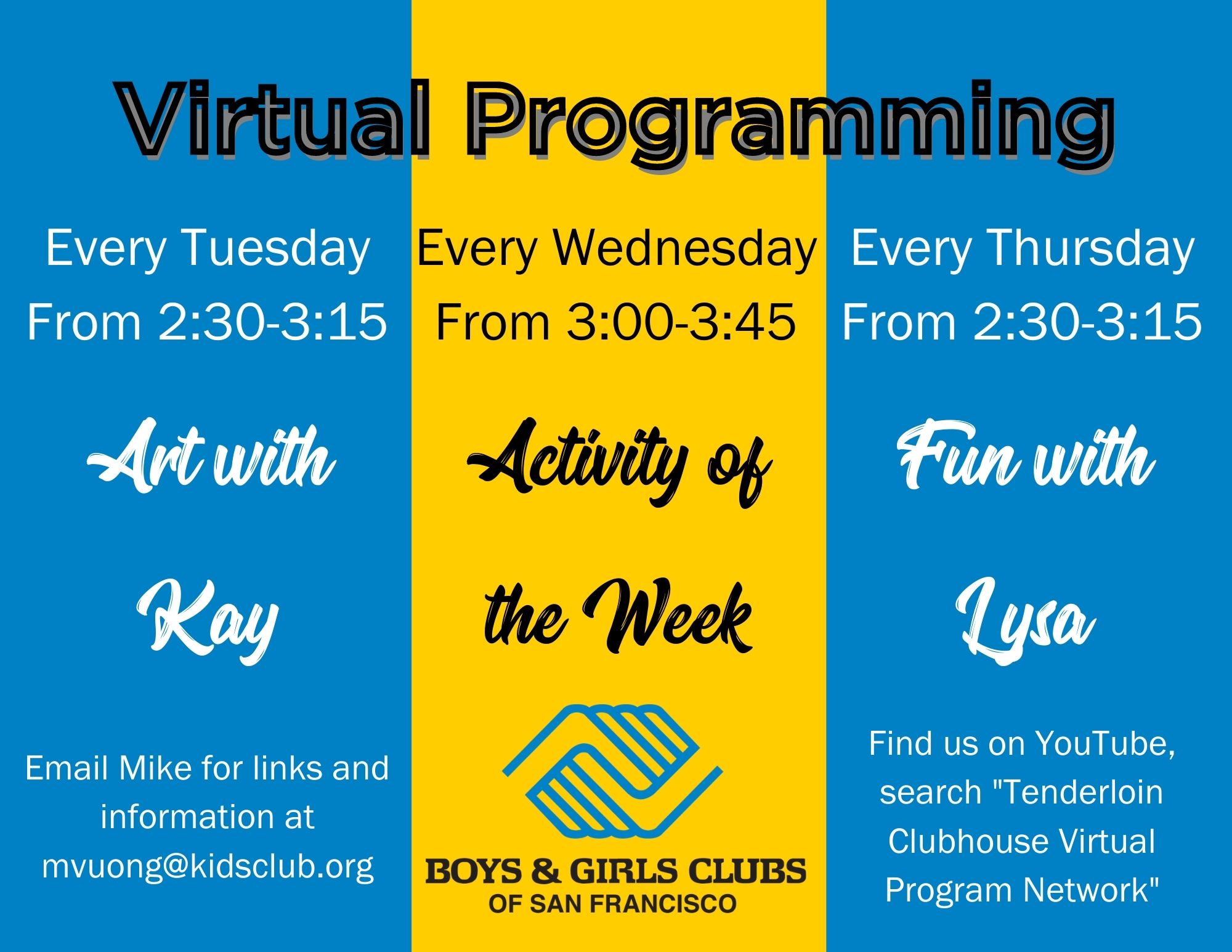 boys and girls club virtual programming flyer