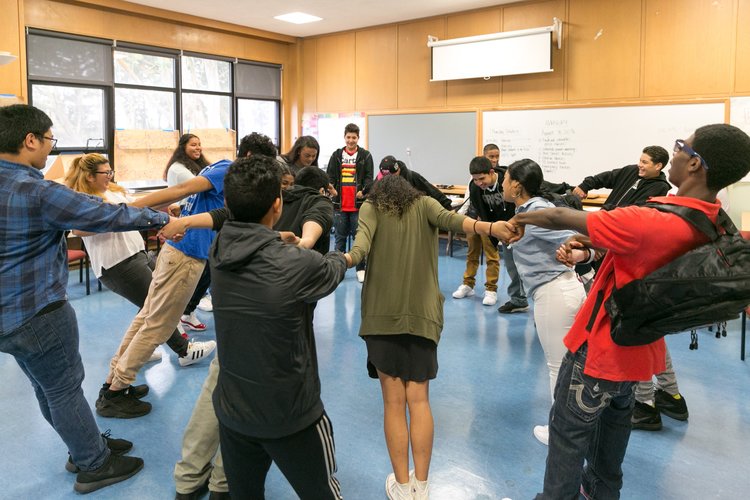 students during community building activity