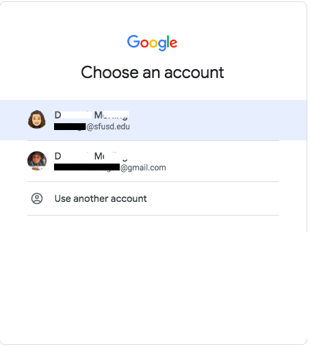 Pop up message from Chrome asking to choose an account