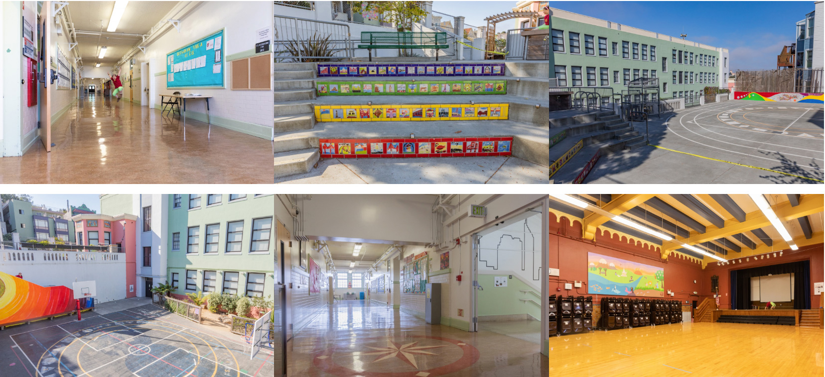 Chinese Immersion School group images of school site including yards, classrooms and auditorium