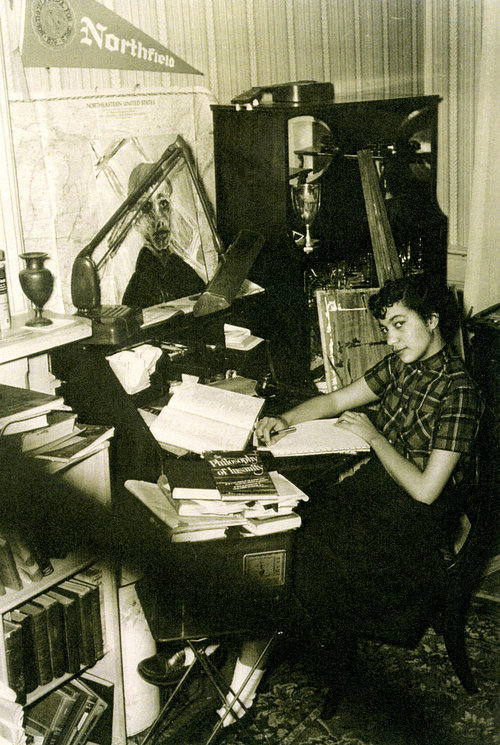 June Jordan writing at desk