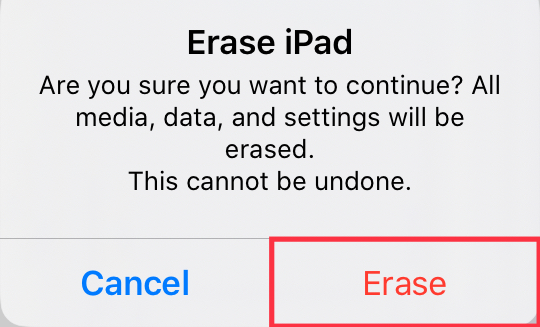 Screenshot of "Erase- Are You Sure?" selection