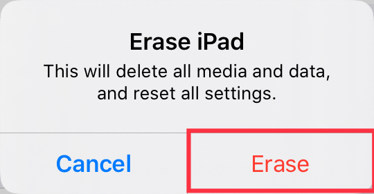 Screenshot of "Erase Now" selection