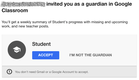 Google Classroom guardian email summaries invite email