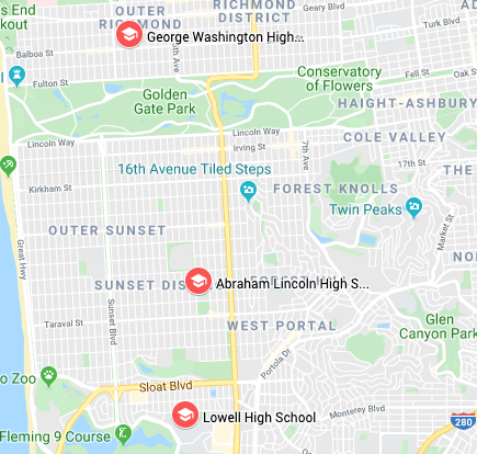 Map of SFUSD schools with Japanese 9-12 World Language Programs