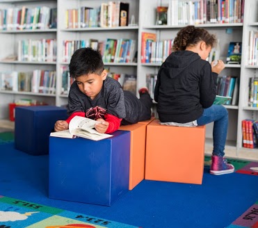 Student reading in library