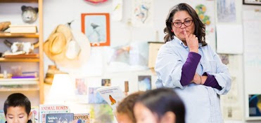 Teacher watching students working