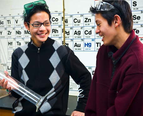 Two students in science class