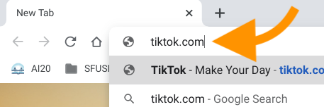 Screen capture of tiktok.com entered into Google Chrome's internet address bar.