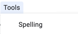 Tools menu, showing the "spellcheck" tool