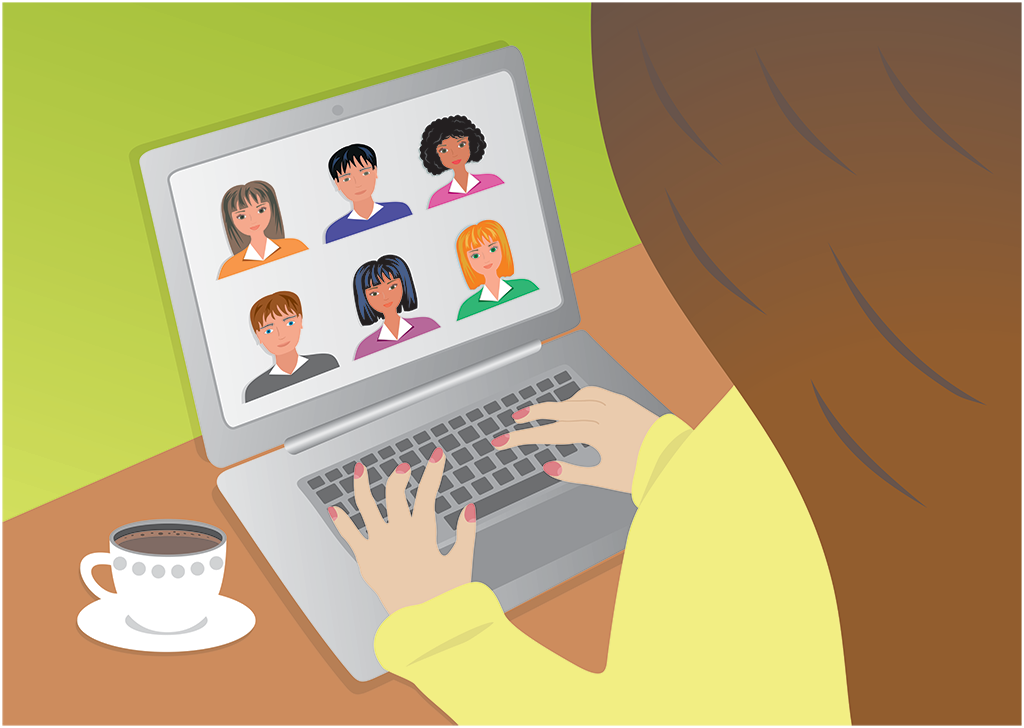 illustration of women attending virtual meeting on laptop