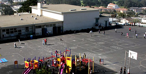 Jose Ortega Elementary school building viewed from above