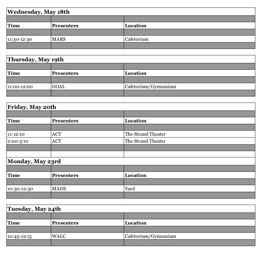 Here is an image of the Spring 2022 Exhibition Schedule